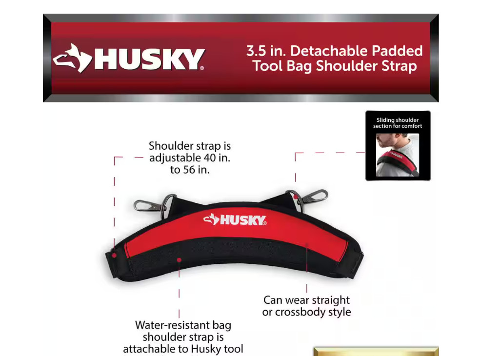 Husky 3.5 in. Detachable Padded Tool Bag Shoulder Strap adjustable 40 in. to 56 gallery