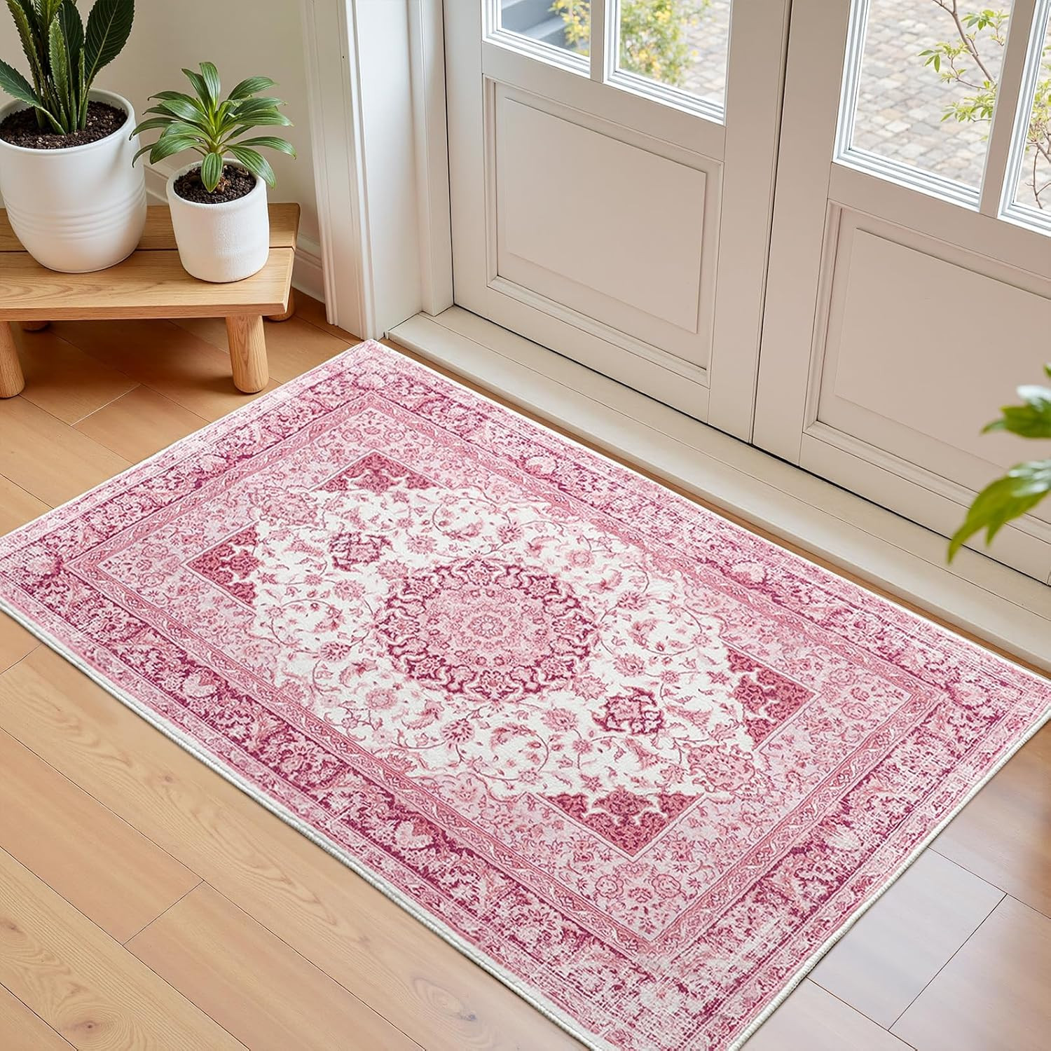 2x3 Bright Pink Area Rug for Entryway, Small Washable Rugs with Non-Slip Backing gallery