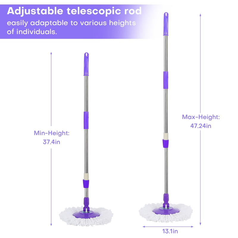 360° Rotating Spinning Mop Pole Handle Replacement Floor Cleaning Tool + 2 Heads gallery