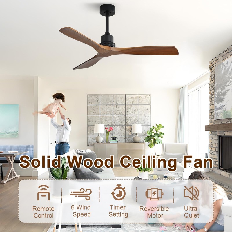 Sofucor 52 inch Ceiling Fan No Light, Solid Wood Indoor/Outdoor Ceiling Fans---- gallery
