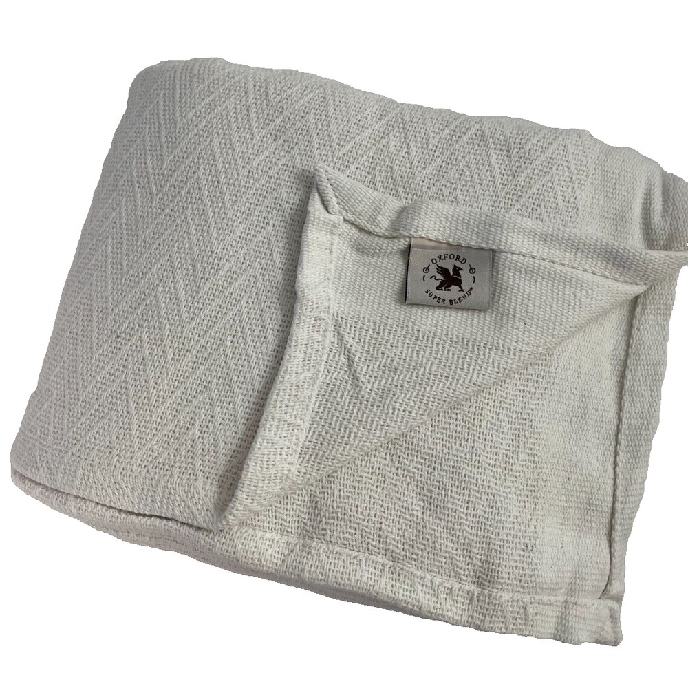 Oxford Herringbone Weave White Throw Chevron Blanket for Home Car 66" x 90"