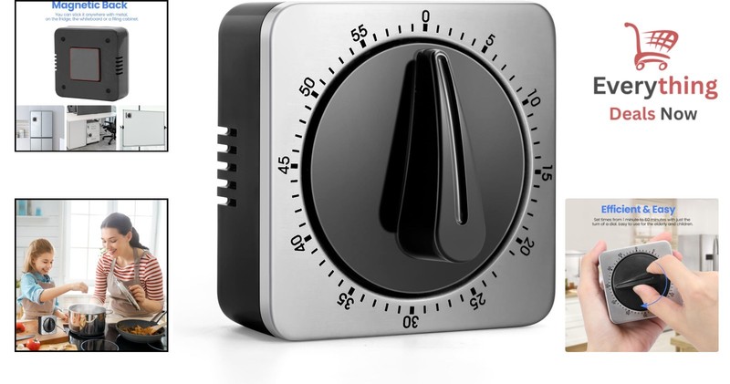 Mechanical Kitchen Timer Magnetic Stainless Steel Visual Countdown Cooking Alarm gallery