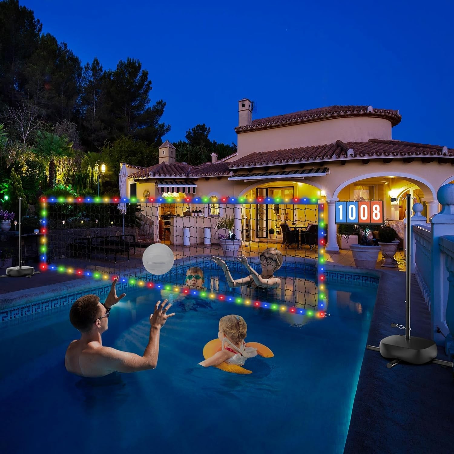 Pool Volleyball Net Set LED Lights Adjustable 15-32FT for Inground Pools gallery