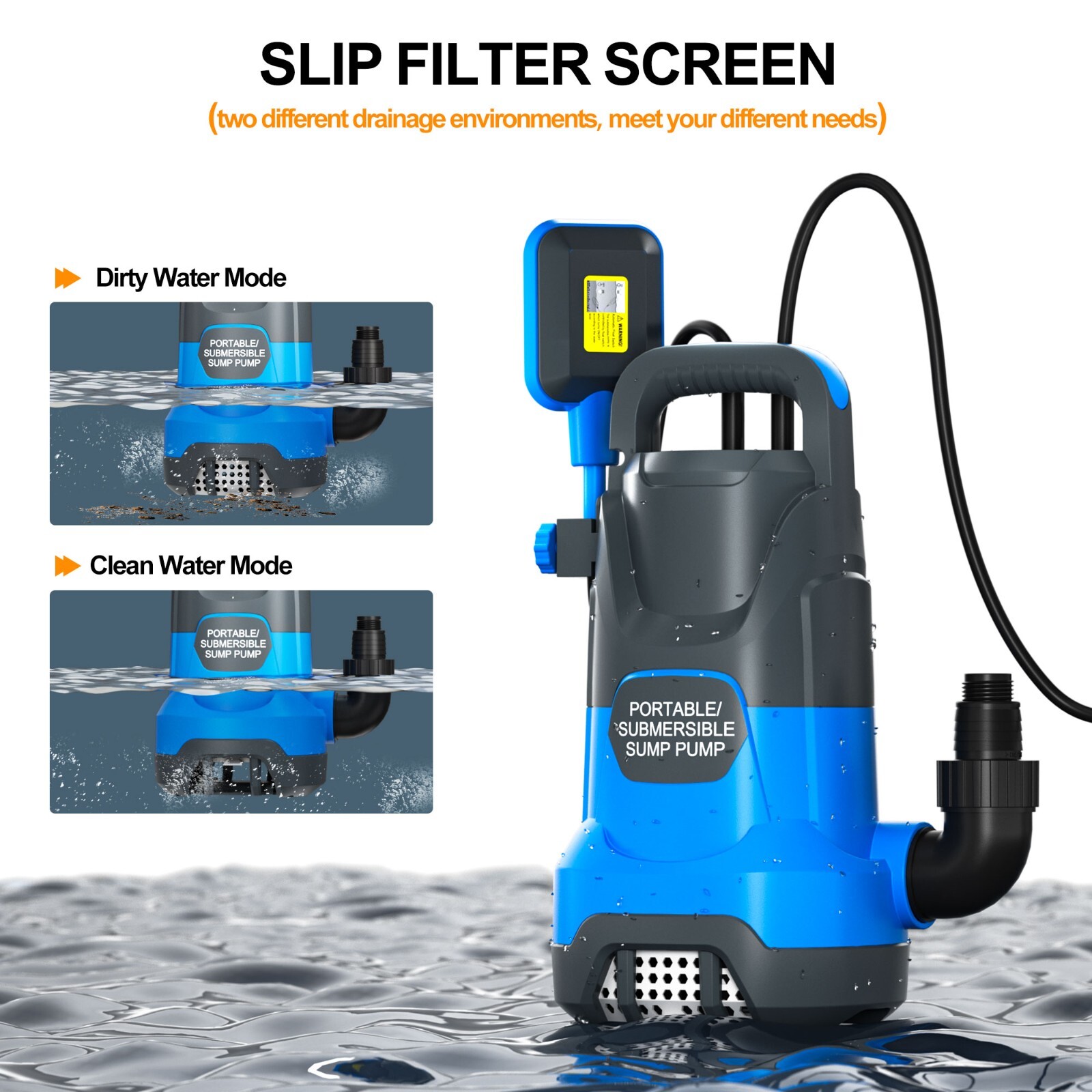Sump Pump 1.2HP Clean/Dirty Submersible Water Draining Pump 5000GPH Water Pump gallery