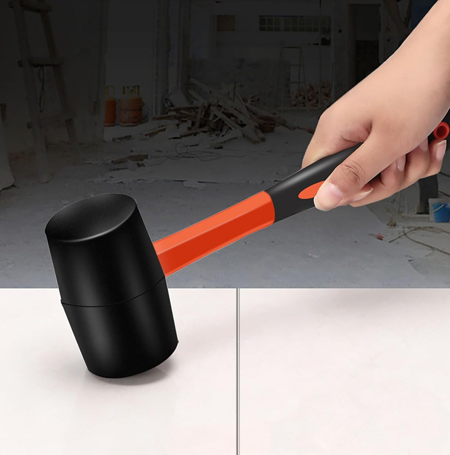 Rubber Hammer with Shock Absorbing Fibre Handle, 12 Oz Mallet for Camping, Floor gallery