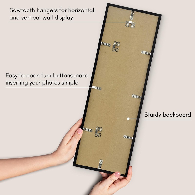 Panoramic Picture Frame 8x24, Thin Border, Wall Mounted, Black gallery