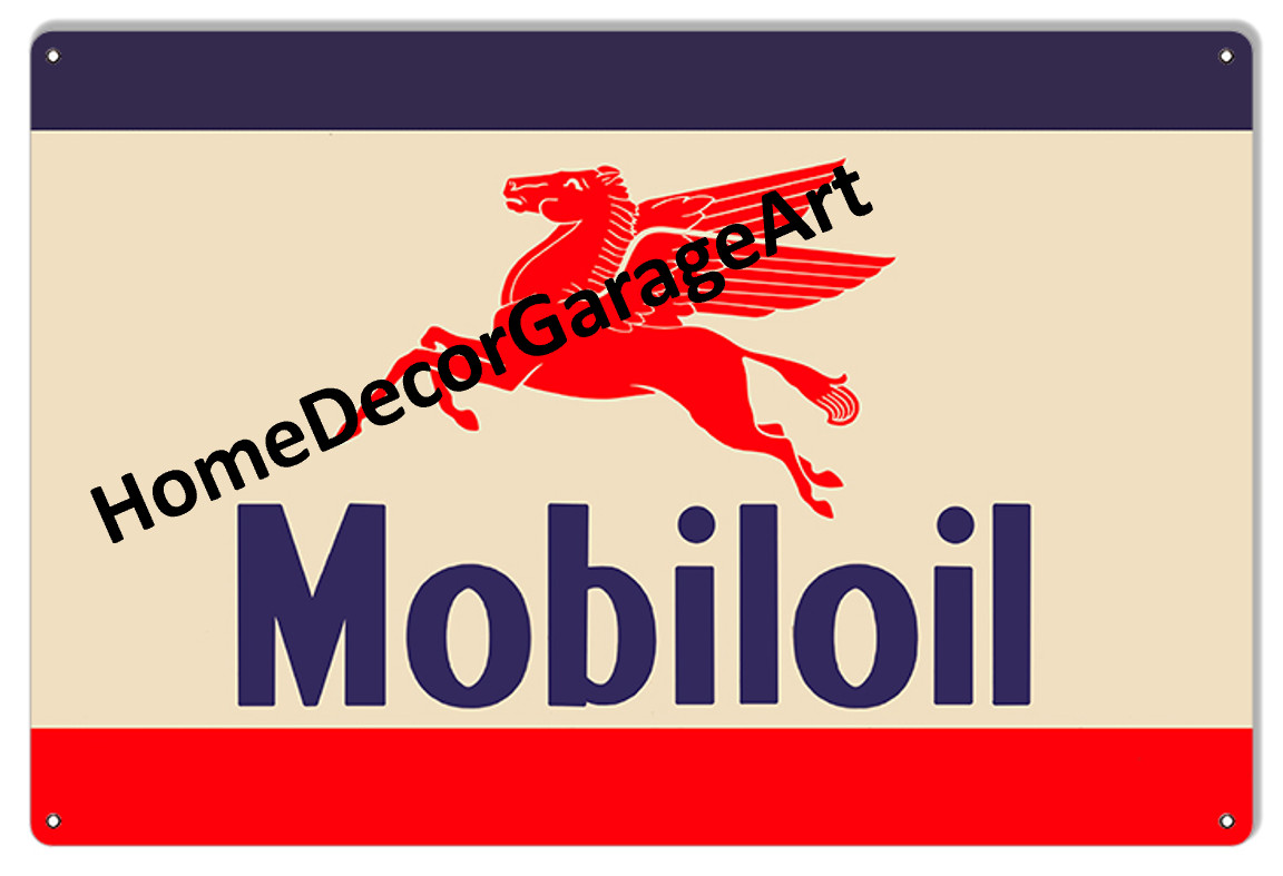 Mobiloil Mobil Oil Rectangle Shape Sign, Flat Metal Vintage Style Garage Art gallery
