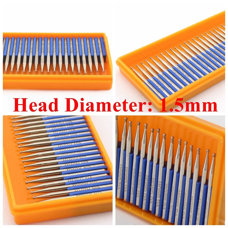 1-3mm Diamond Drill Bits Grinding Carving Ball Set for Dremel Tool 3/32" Shank gallery