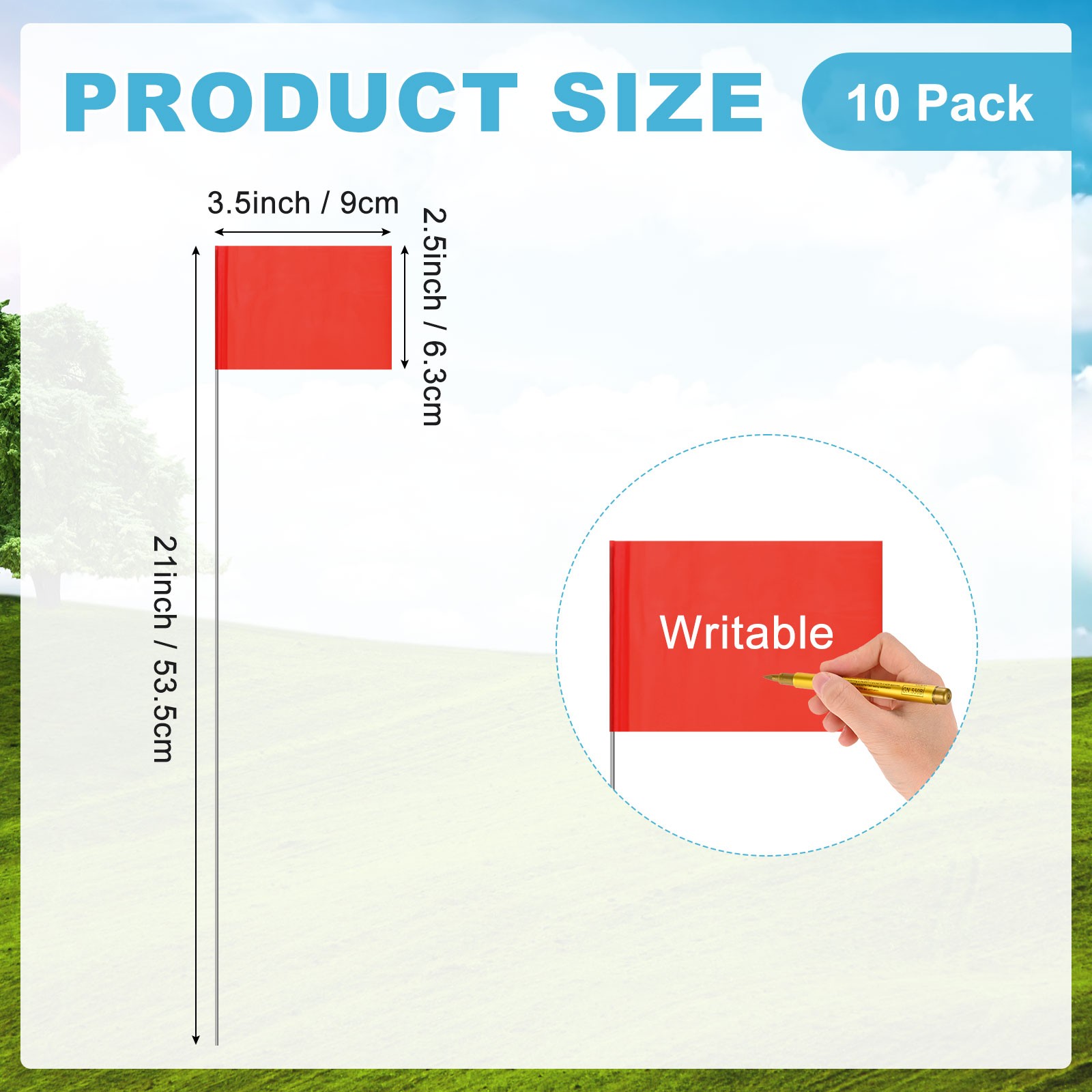 10-Pack 21x2.5x3.5 Inch Blank Marking Flags for Lawn/Yard/Irrigation [Red] gallery