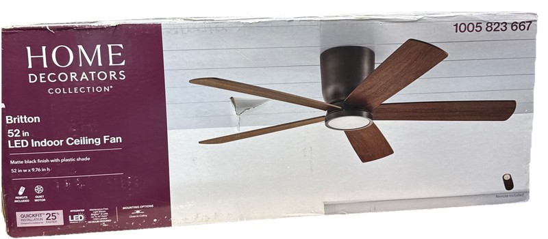Home Decorators Britton 52" LED Ceiling Fan Matte Black w/ Light & Remote gallery