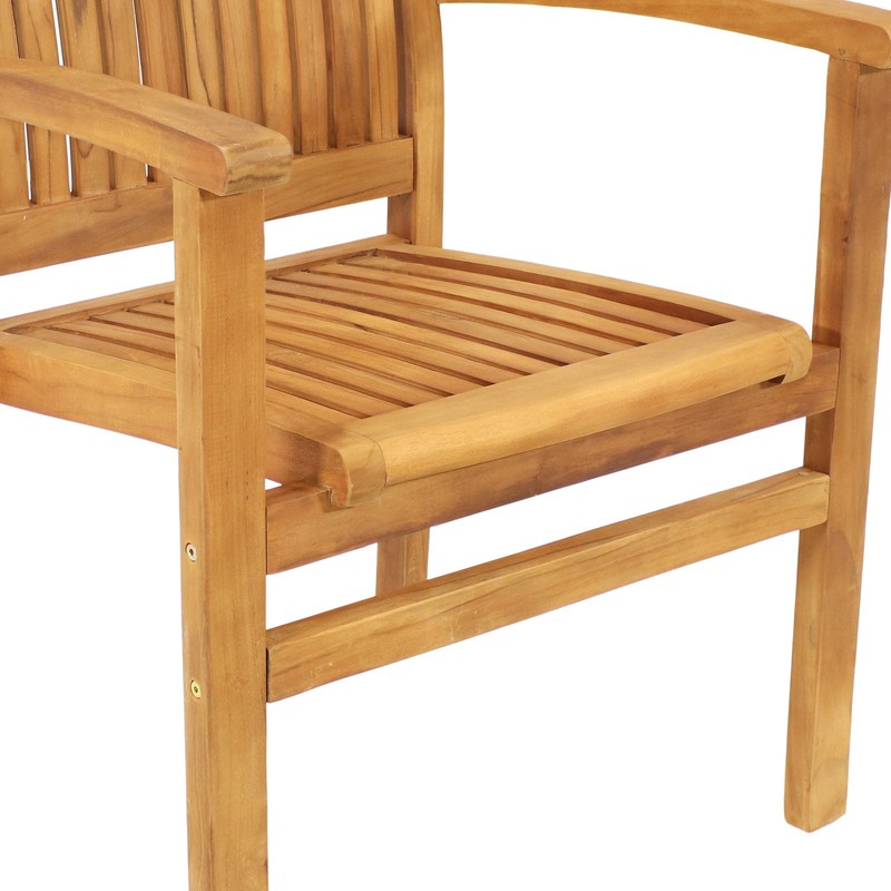 Solid Teak Wood Stackable Outdoor Dining Armchair - Light Brown by Sunnydaze gallery
