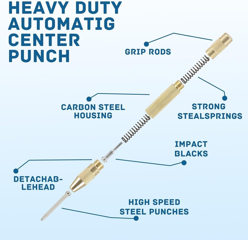 2PCS Automatic Center Punch,5'' Spring Loaded Center Punch, Heavy Duty Steel Adj gallery