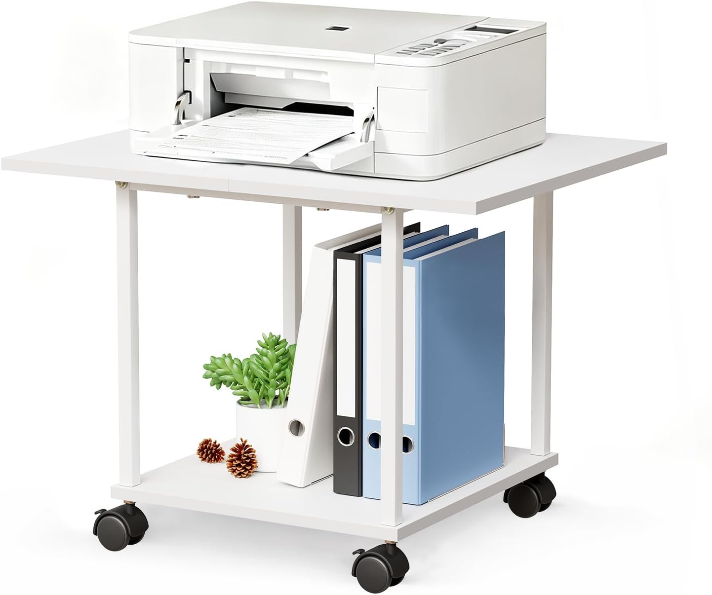 2-Tier Industrial Mobile Printer Stand, Rolling Cart with Storage Shelf, gallery