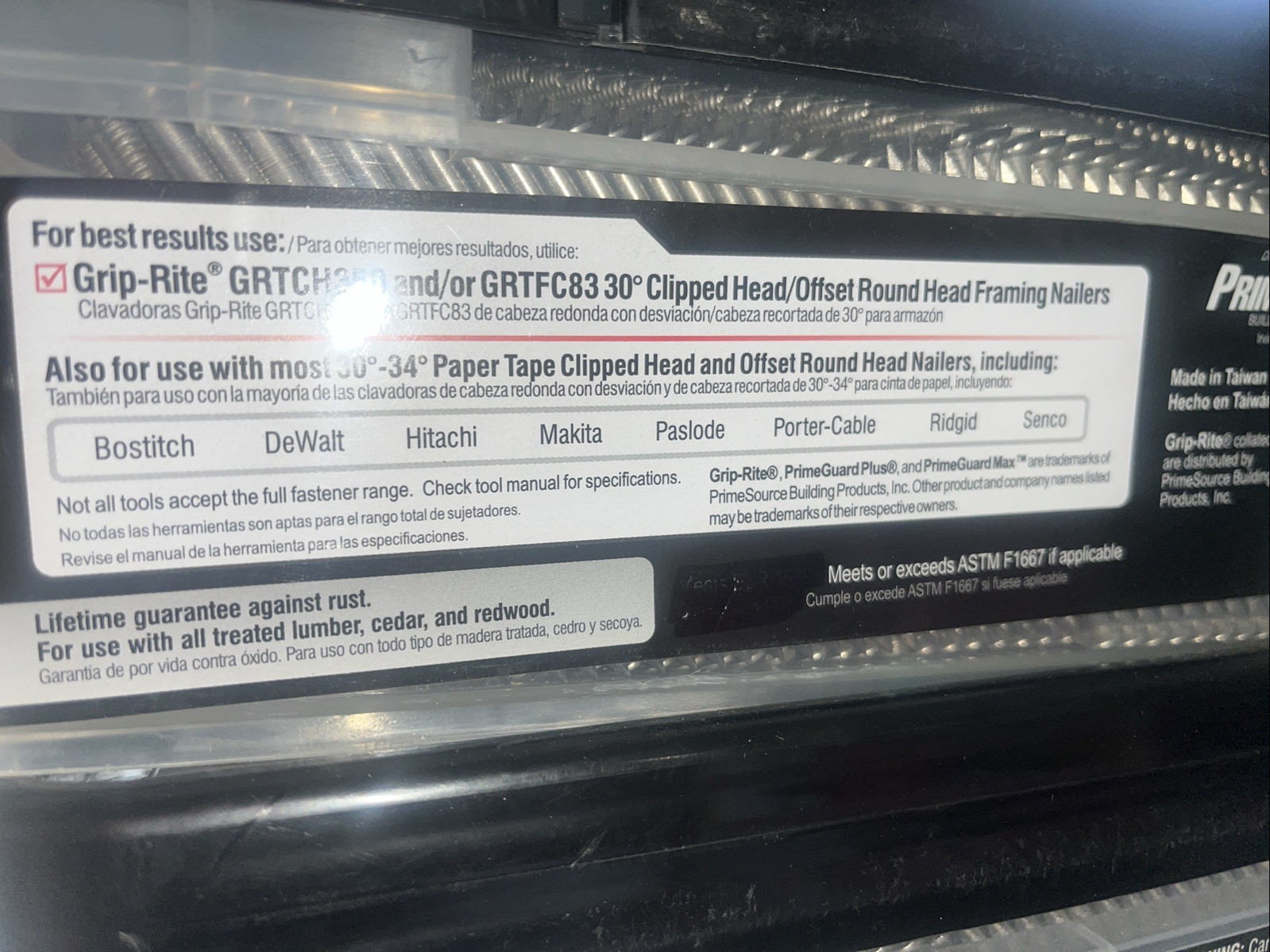 Grip Rite Collated Framing Nails Stainless Steel 30 Degree 3 1/4” 0.131” 1000 SS gallery