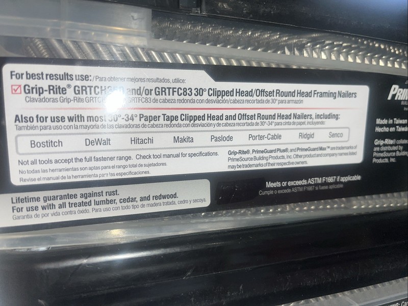 Grip Rite Collated Framing Nails Stainless Steel 30 Degree 3 1/4” 0.131” 1000 SS gallery