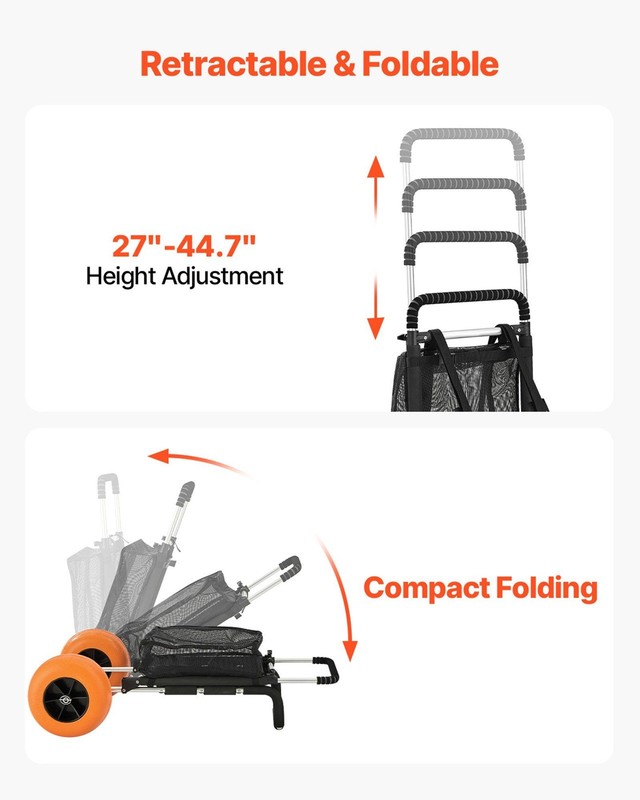 29.9x15.4 12in Solid Wheels 165lb Capacity 27-44.7 Adj Fold Sand Cart gallery