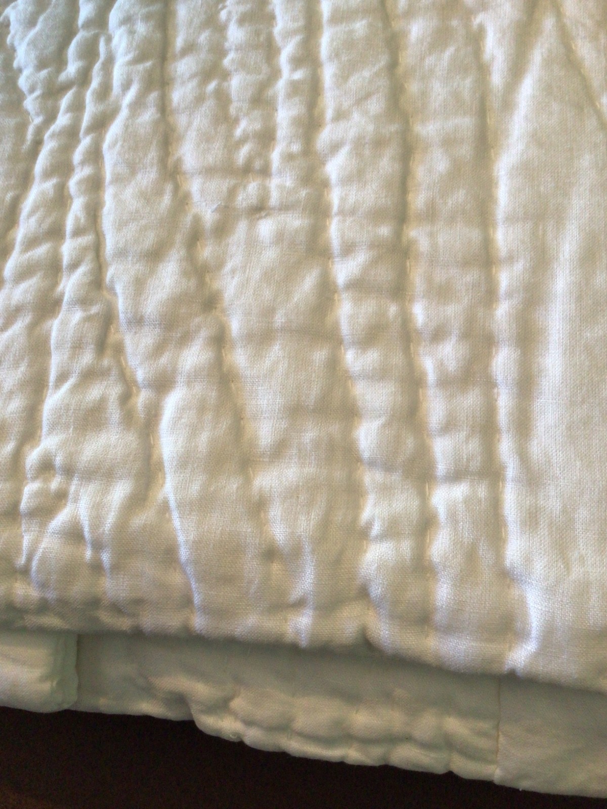 Belgian Flax Linen Handcrafted Quilt White Full/Queen Textured NWOT 92” X 88” gallery