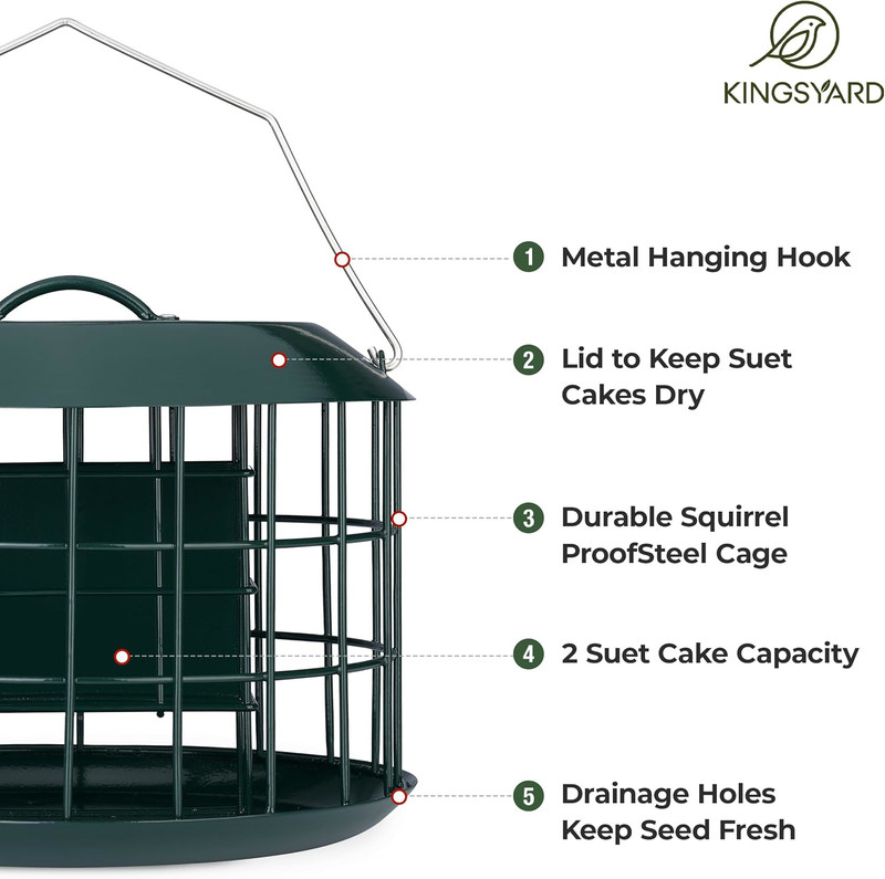 Squirrel Proof Metal Suet Feeder for Birds, Dual Cake Capacity, Green gallery