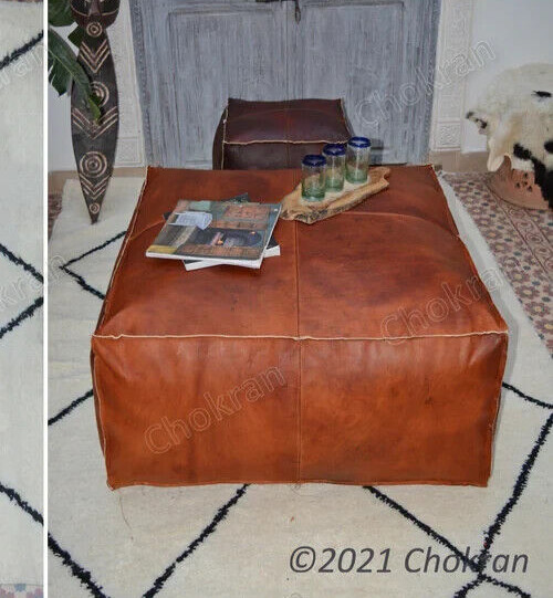 Boho Classic Handmade Unstuffed Brown New Square 30'' Amazing Leather Moroccan gallery