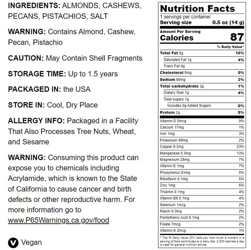 Four Nuts Mix, Dry Roasted & Lightly Salted – Vegan Snack, No Oil Added, Bulk gallery