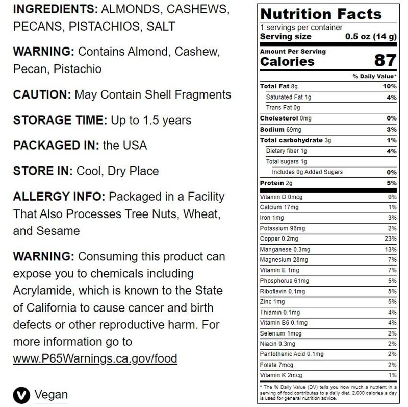 Four Nuts Mix, Dry Roasted & Lightly Salted – Vegan Snack, No Oil Added, Bulk gallery