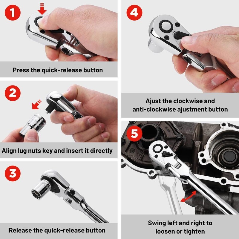 WORKPRO 12" Extra Long Flex Head Ratchet Handle 1/4" Dr Quick Release Reversible gallery