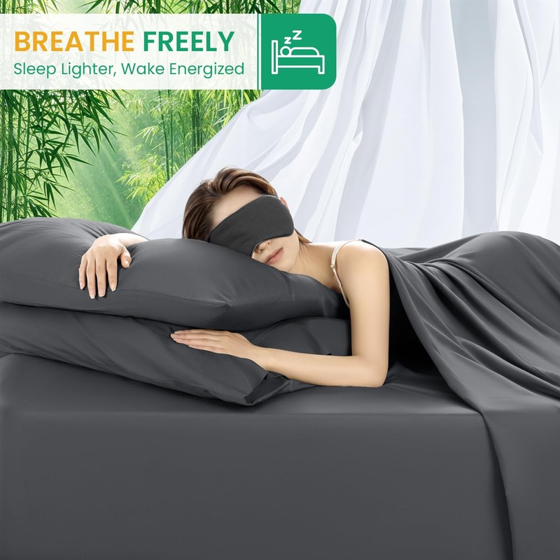 100% Viscose Derived from Bamboo_Sheets Queen Size, Ultra Breathable & Coolin... gallery