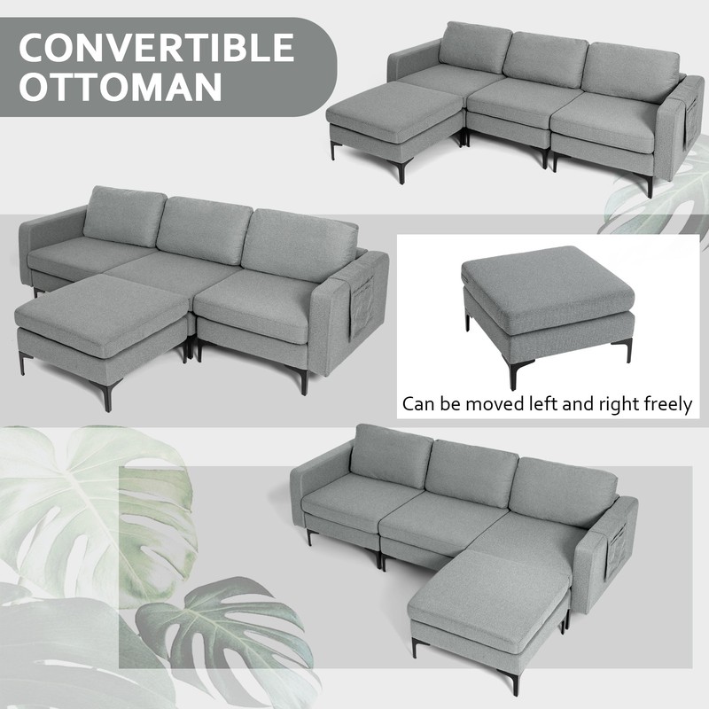 Modular L-shaped Sectional Sofa w/Overstuffed Backrest & Thick Cushion Dark Grey gallery