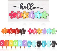 Roowest 5 Pcs Hello Spring Interchangeable Sign Seasonal Sign Summer Fall Winter
