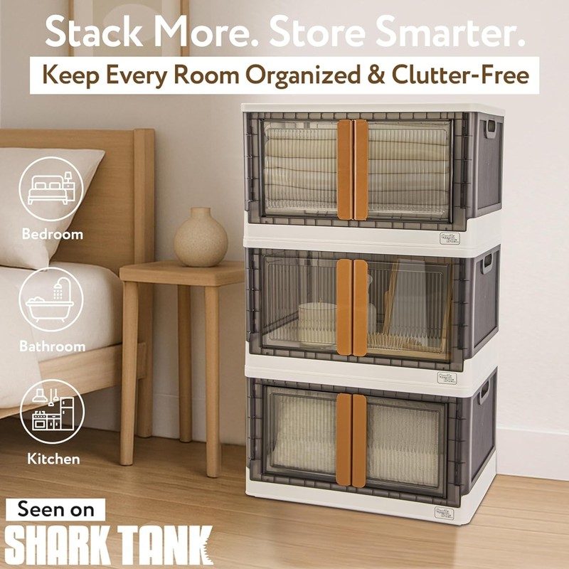 Quik Box 19 Gallon Stackable Storage Bins W/ Doors Collapsible Organizer gallery