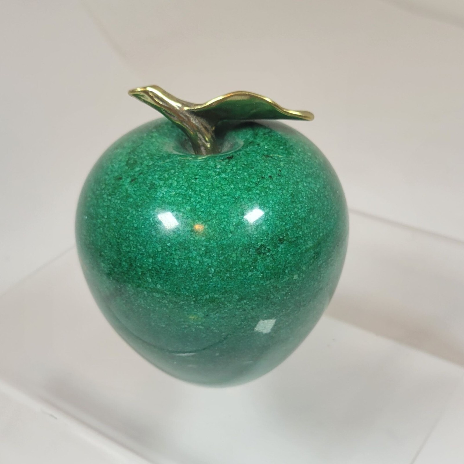Antique Marble Green Apple, Green Stone Fruit, Apple with Golden Stem, Mid Centu gallery