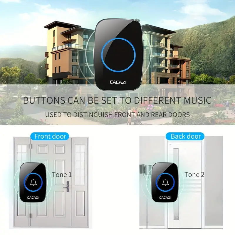 Wireless Doorbell Chime Waterproof Plugin Receiver Adjustable Volume 1000FT Kit gallery