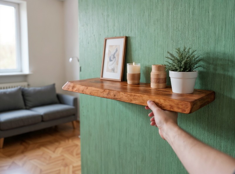 Rustic Walnut Floating Shelf, Live Edge Wood, Custom Sizes 30,60,80 100 cm gallery