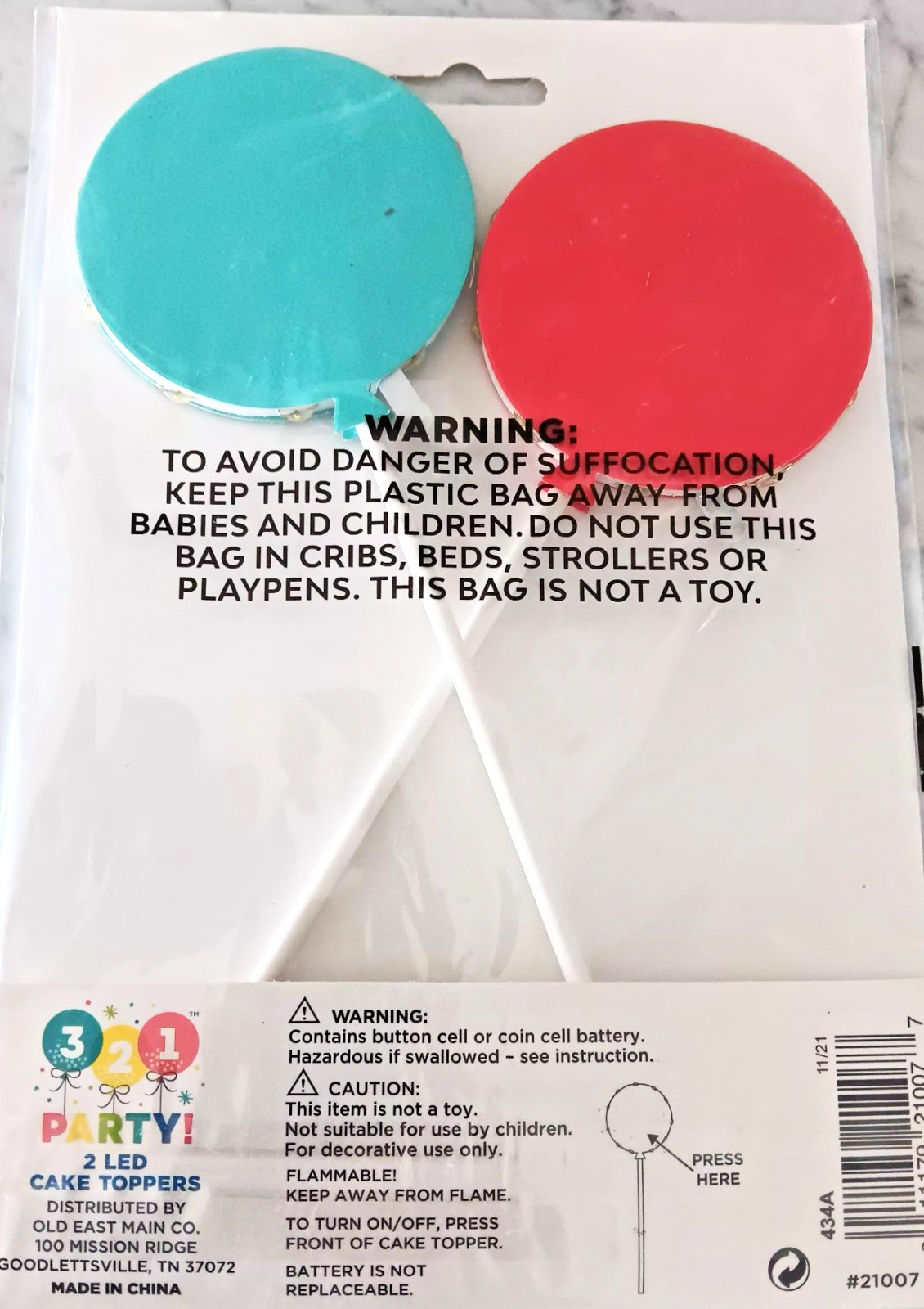 NEW 321 PARTY Cake Toppers 2 LED Light Up RED AND BLUE Balloons gallery