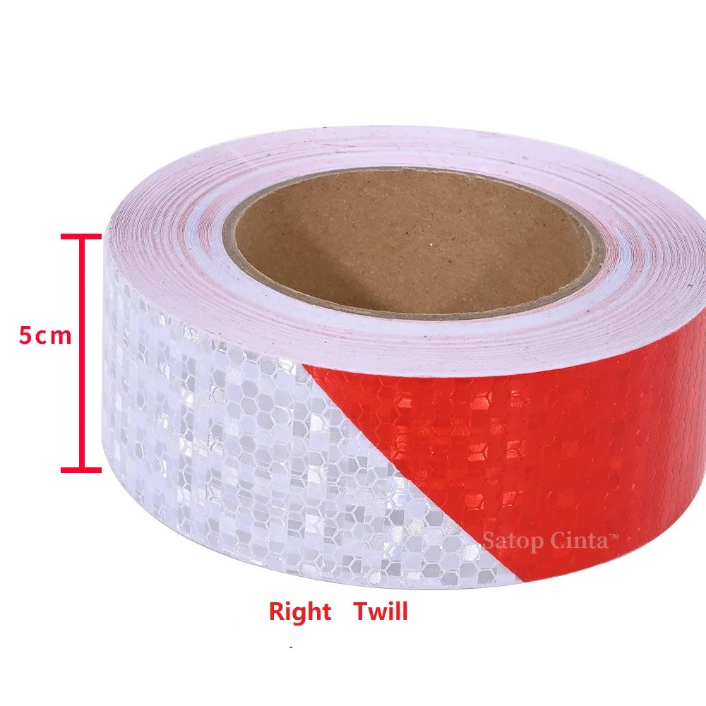 5Cm/10Cm/15Cm/20Cm*5M Reflective Adhesive Tape Left or Right Twill White-Red Str gallery