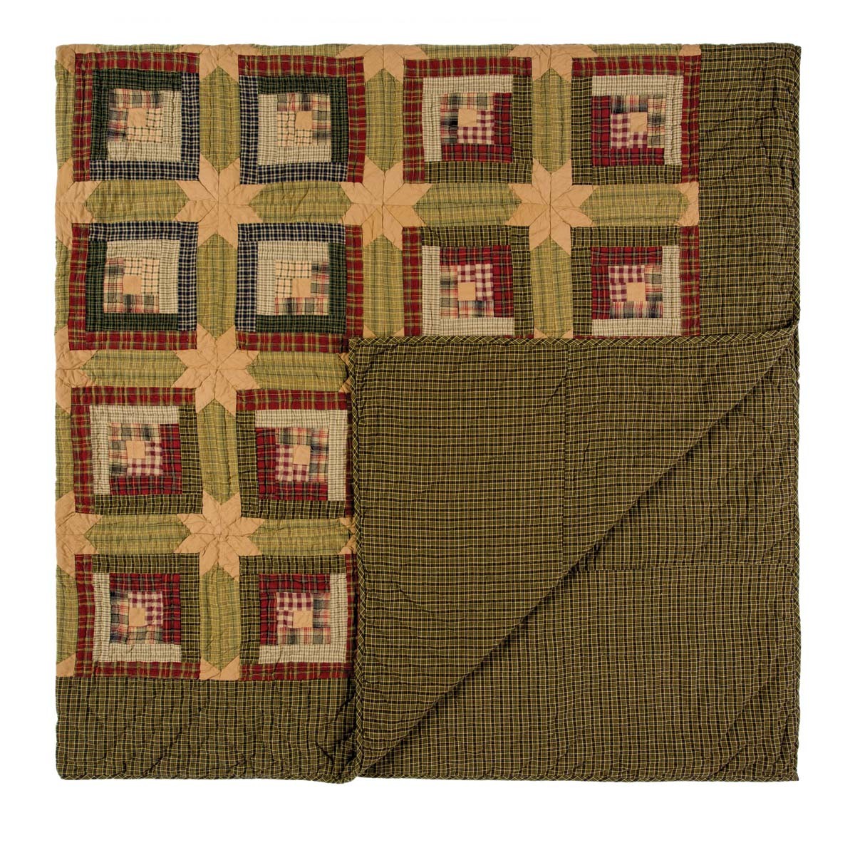 VHC Brands Rustic Queen Quilt Green Patchwork Tea Cabin Cotton Bedroom Decor gallery