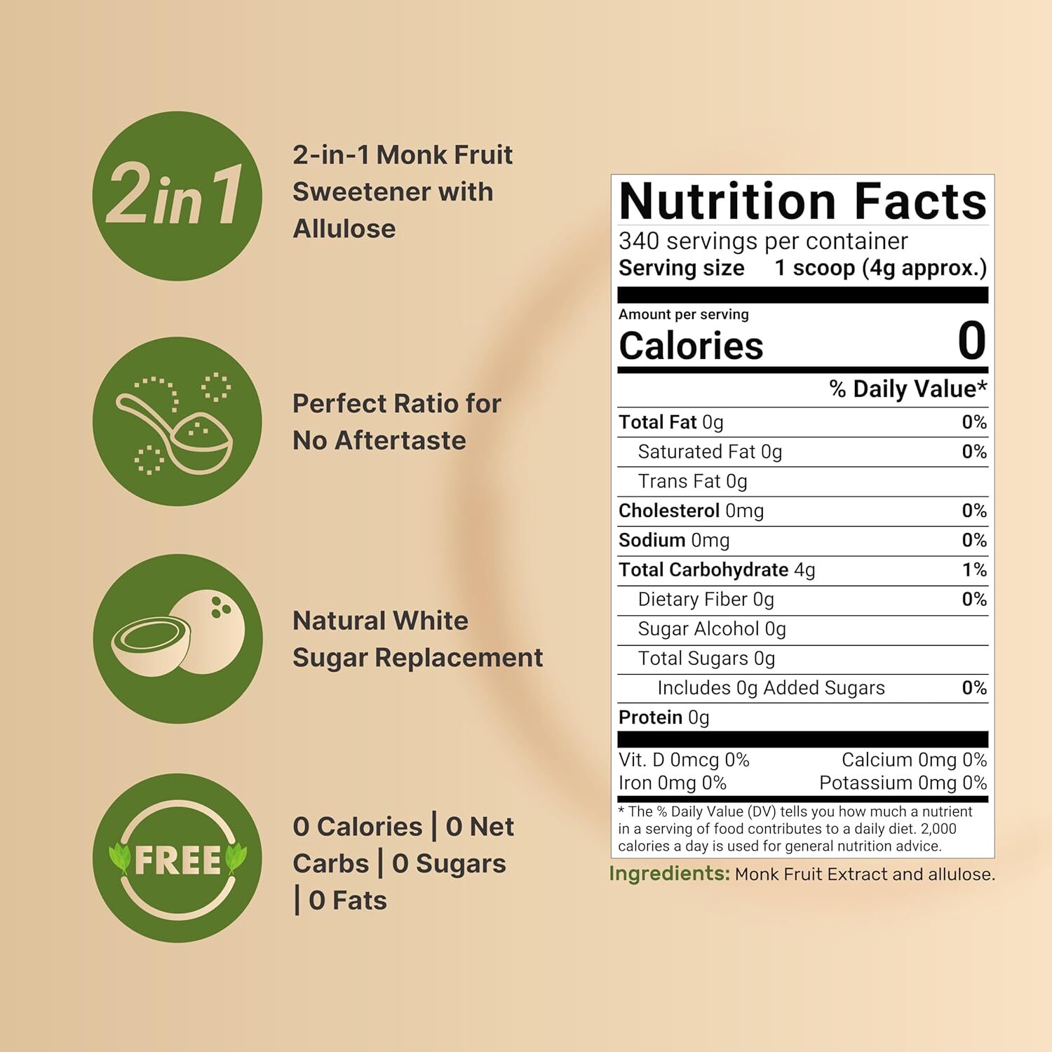 NatureBell Monk Fruit & Allulose Sweetener, 3 Pounds 1:1 Sugar Substitute 0 Carb gallery