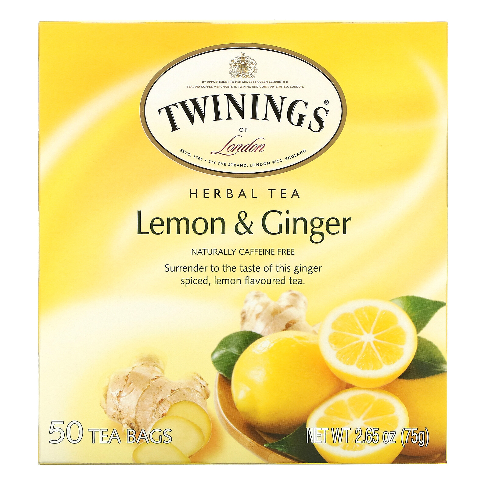 Herbal Tea, Lemon & Ginger, Caffeine Free, 50 Tea Bags, 2.65 oz (75 g) gallery