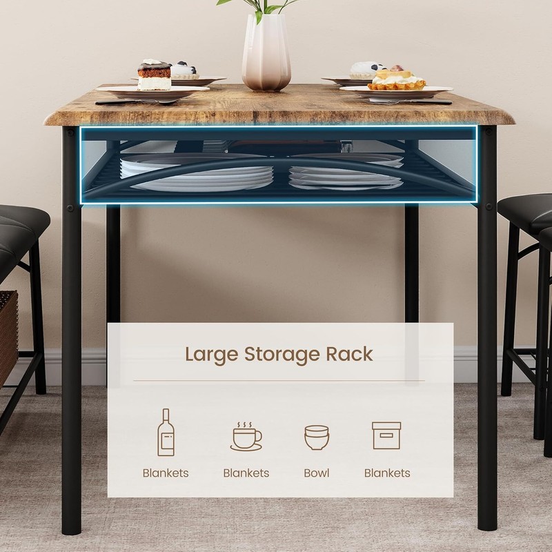 Dining Table Set for 4 with Upholstered Benches and Stools Kitchen Table Storage gallery