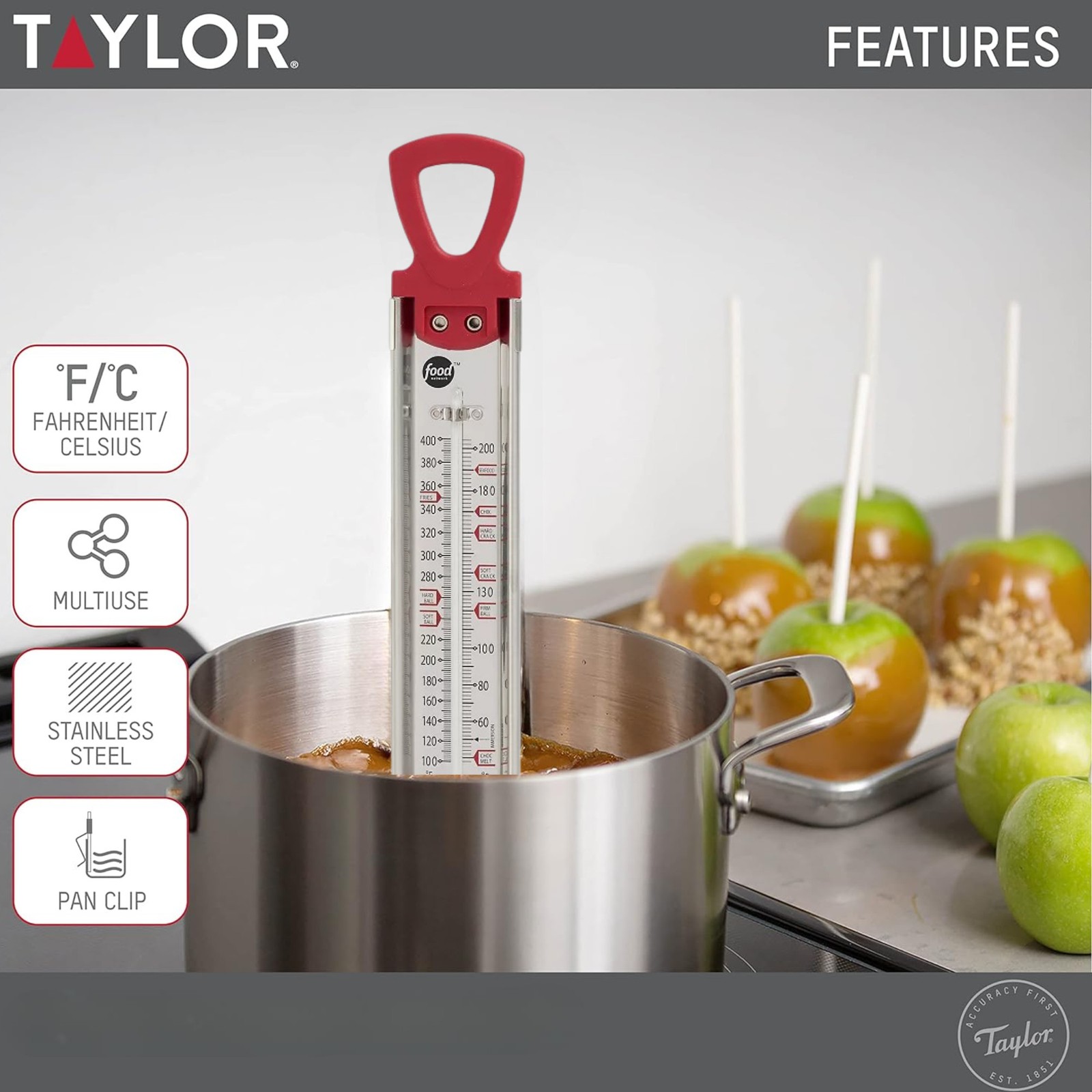 Taylor Food Network Candy Thermometer – Clip-On Stainless Steel Design gallery