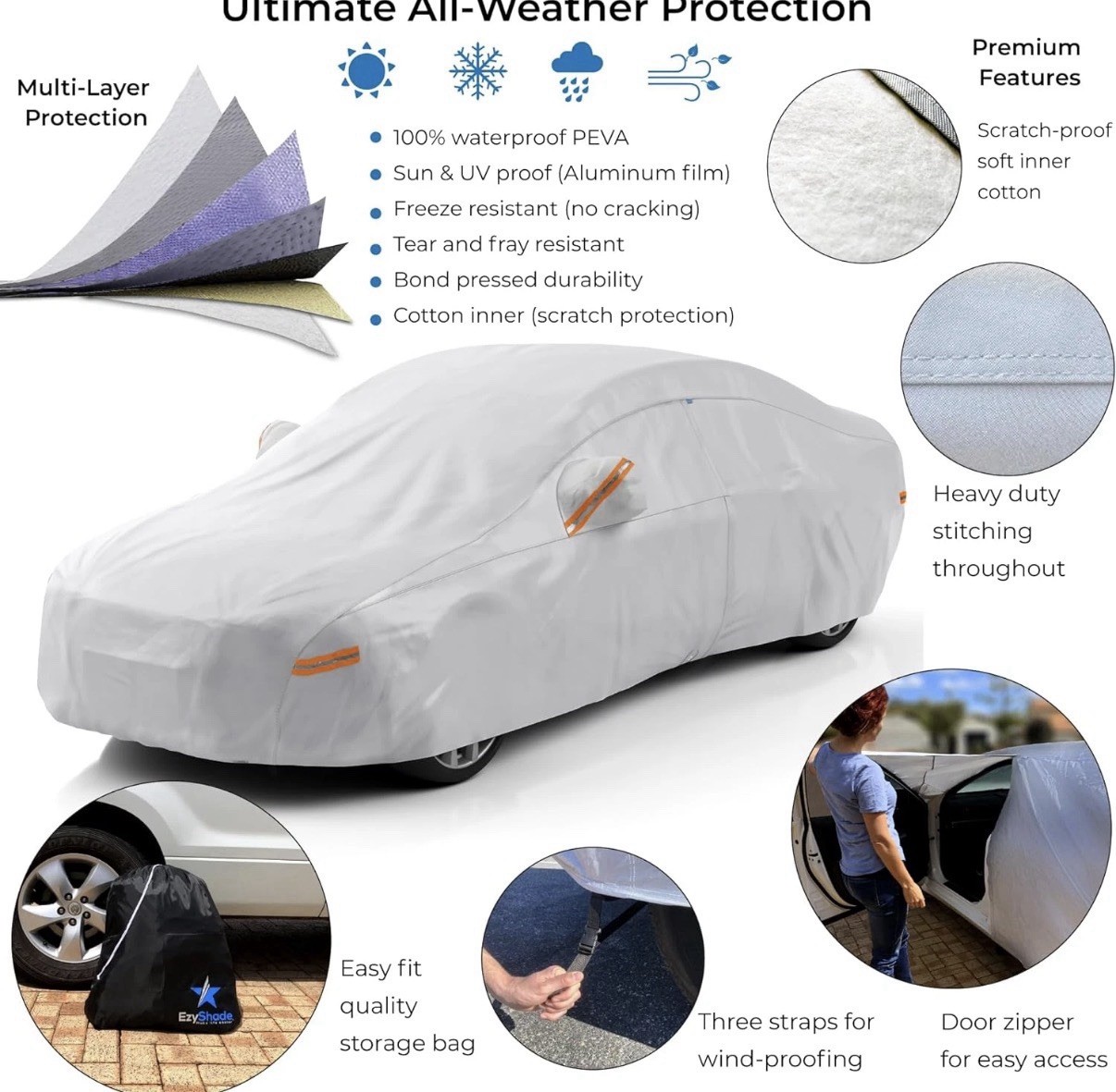 10-Layer Waterproof Car Cover for All Weather - Size A0, Sedan/SUV Protection gallery