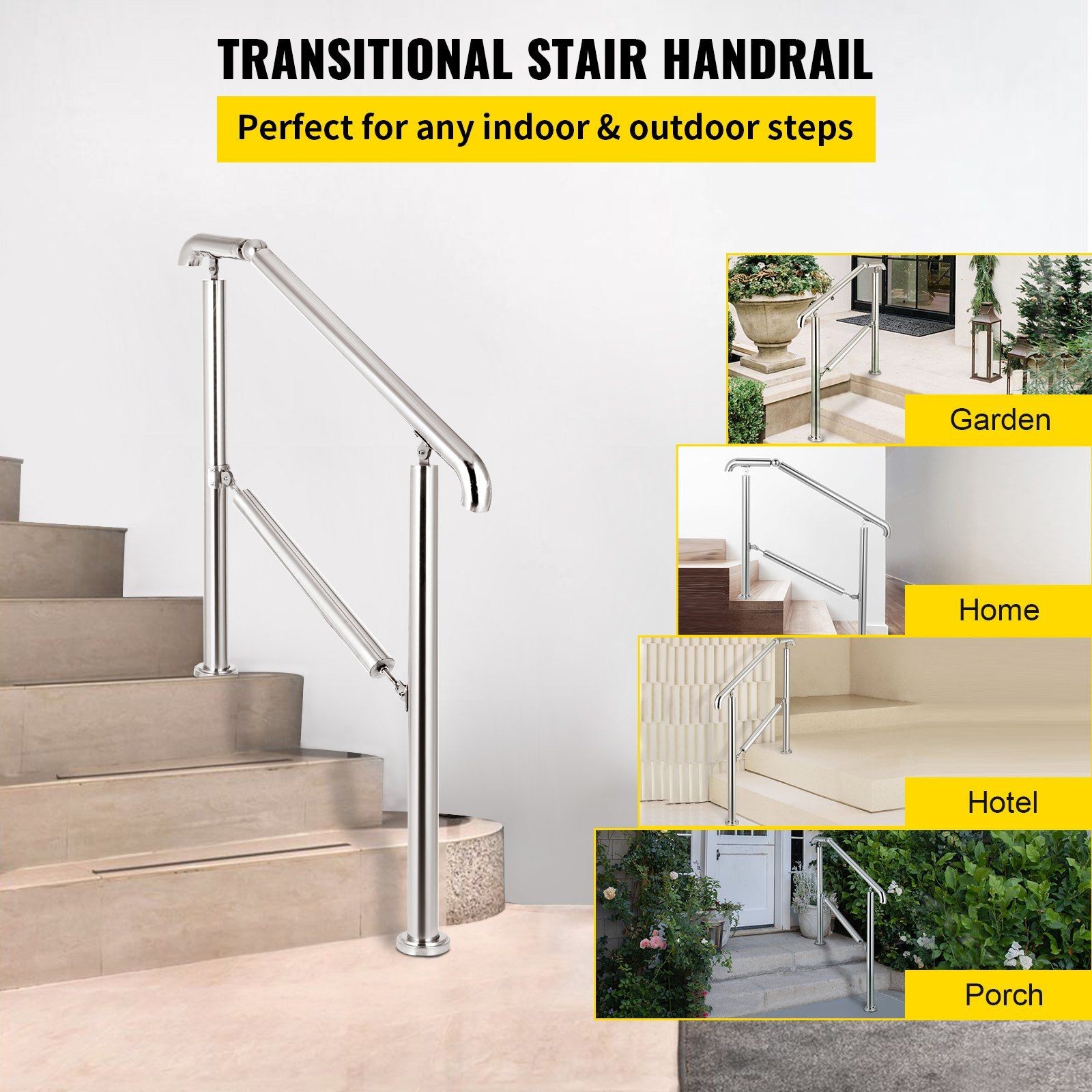 304 SS 2-3 Steps 441lb Load Adjustable Handrail Silver gallery