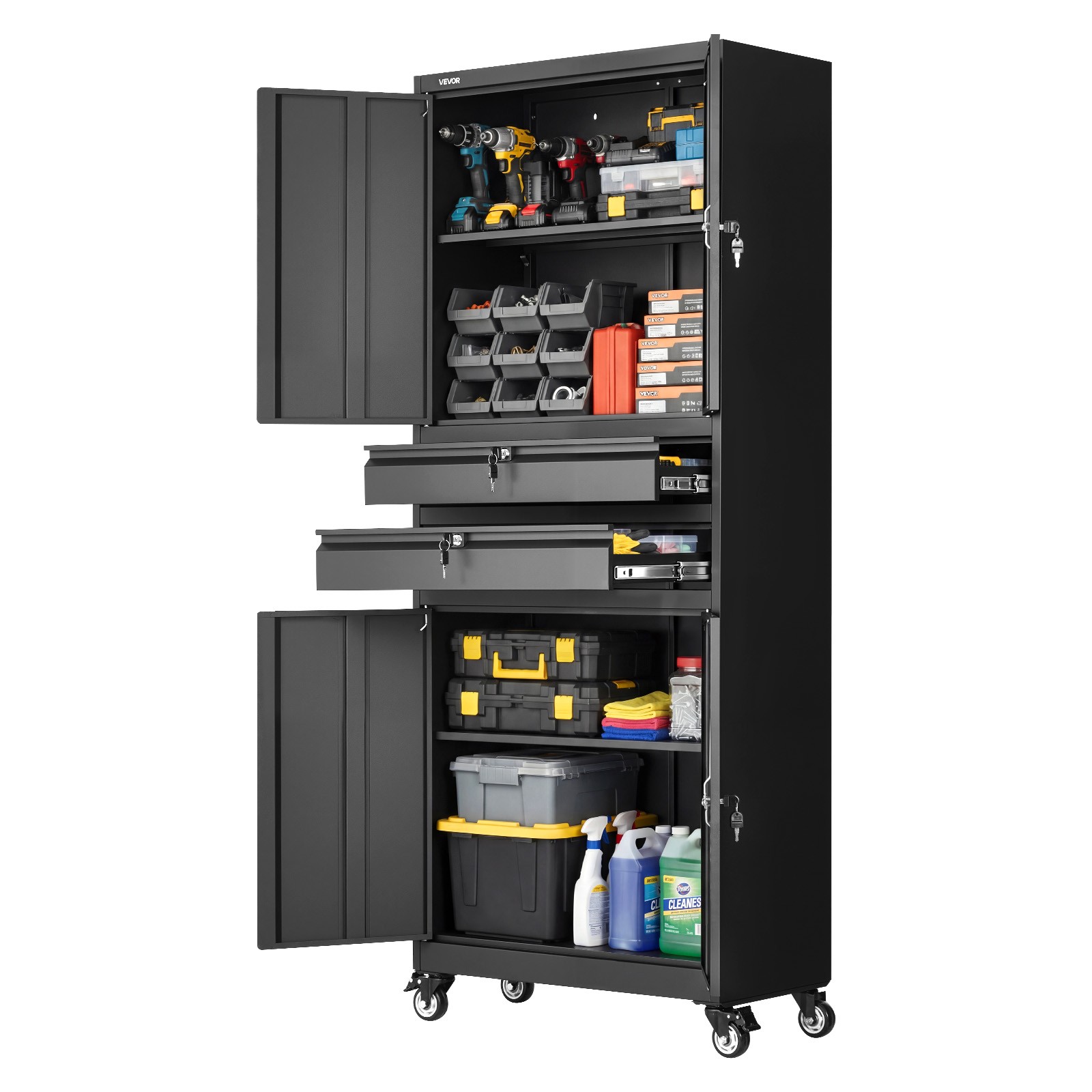 VEVOR Metal Storage Cabinet with Wheels 180 lbs 75" Cabinet Adjustable Shelves gallery