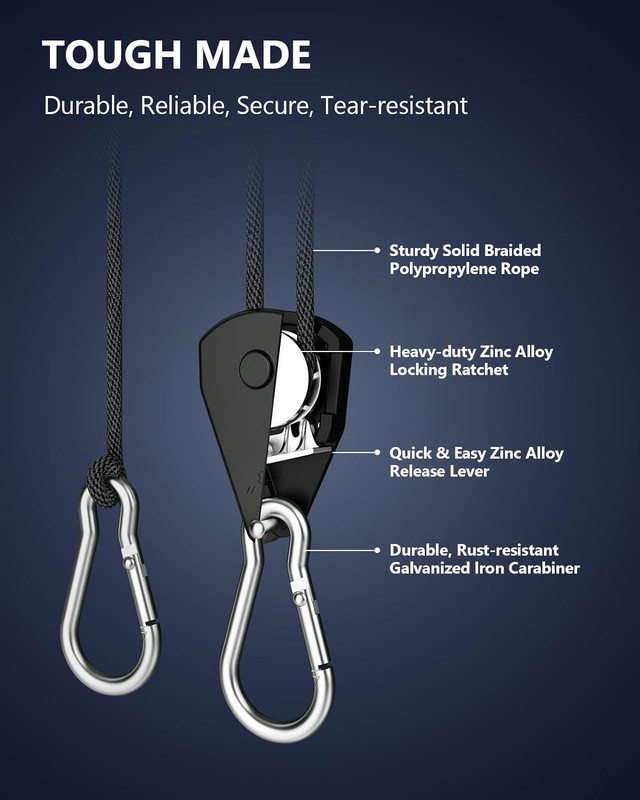Retractable Heavy Duty Ratchet Tie Down Straps [2 Pack, 8ft, 75lbs/Pack], Rope P gallery