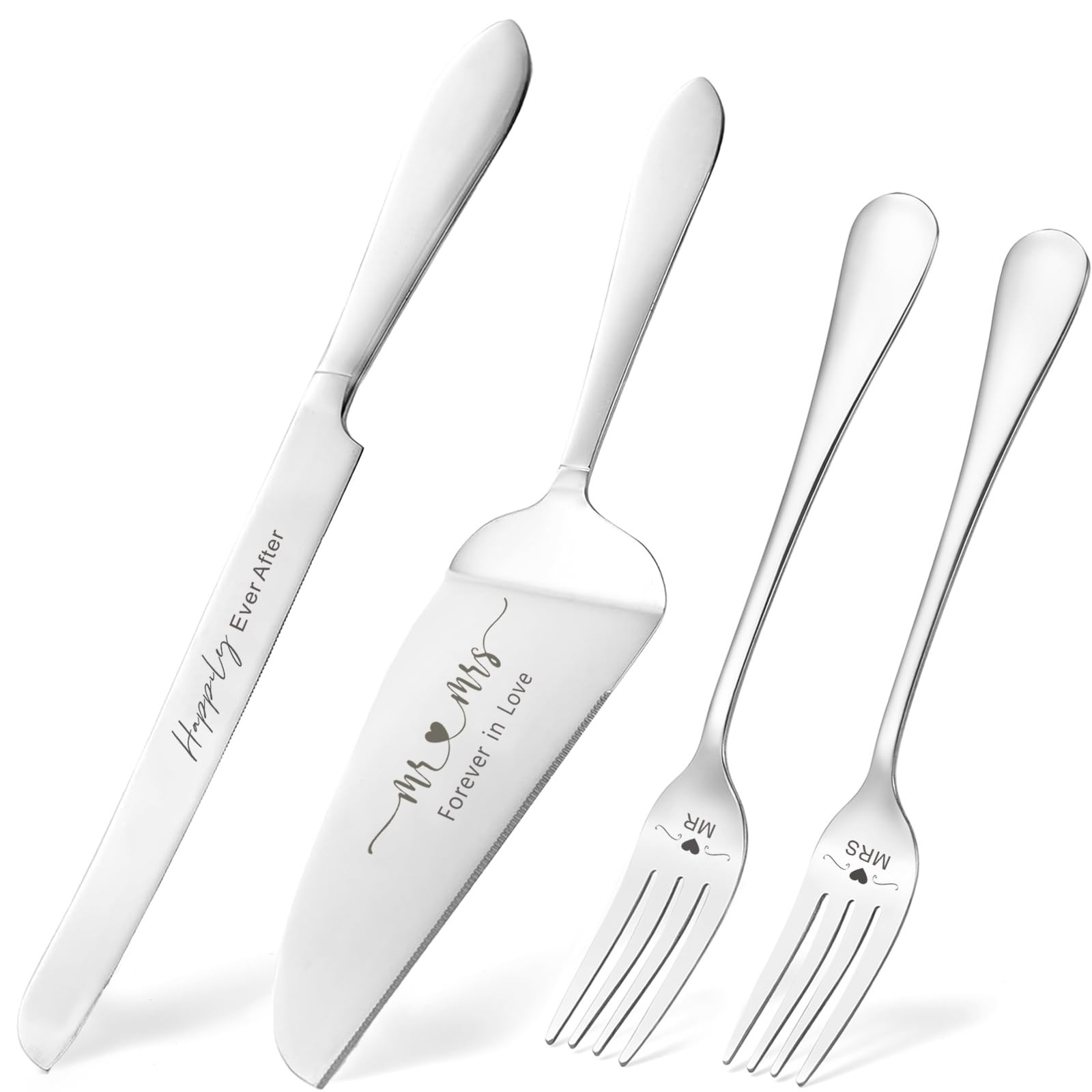Wedding Cake Knife and Server Set Engraved Mr and Mrs Silver Forks Cake Cutti... gallery