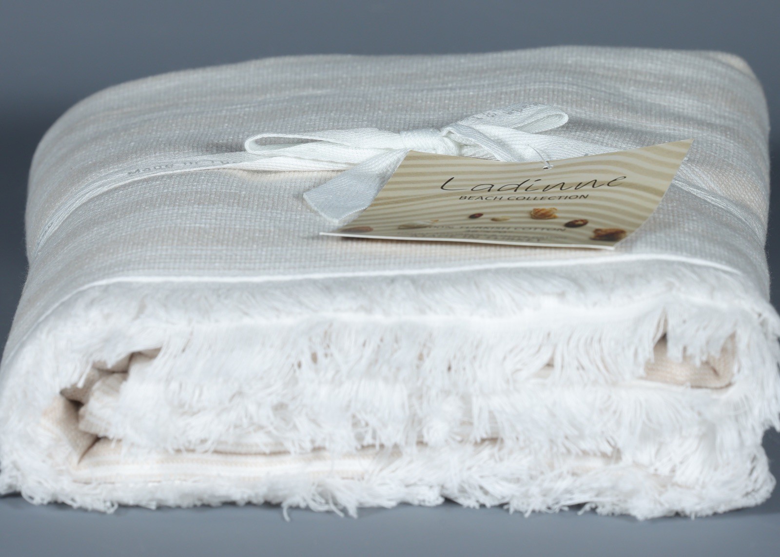 LADINNE Beach Coll. WHITE/BEIGE STRIPES TOWEL 100% Ringspun Cotton 36”x70” #3 gallery