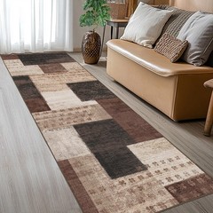 QDUIDU Modern Geometric Patchwork Indoor Runner Rug for Living Room, Chocolat…