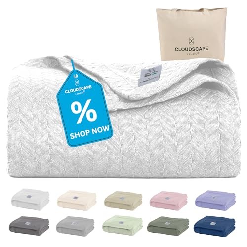 Cloud Scape Linen Herringbone Cotton Throw Blanket for Throw (50" x 70") White gallery