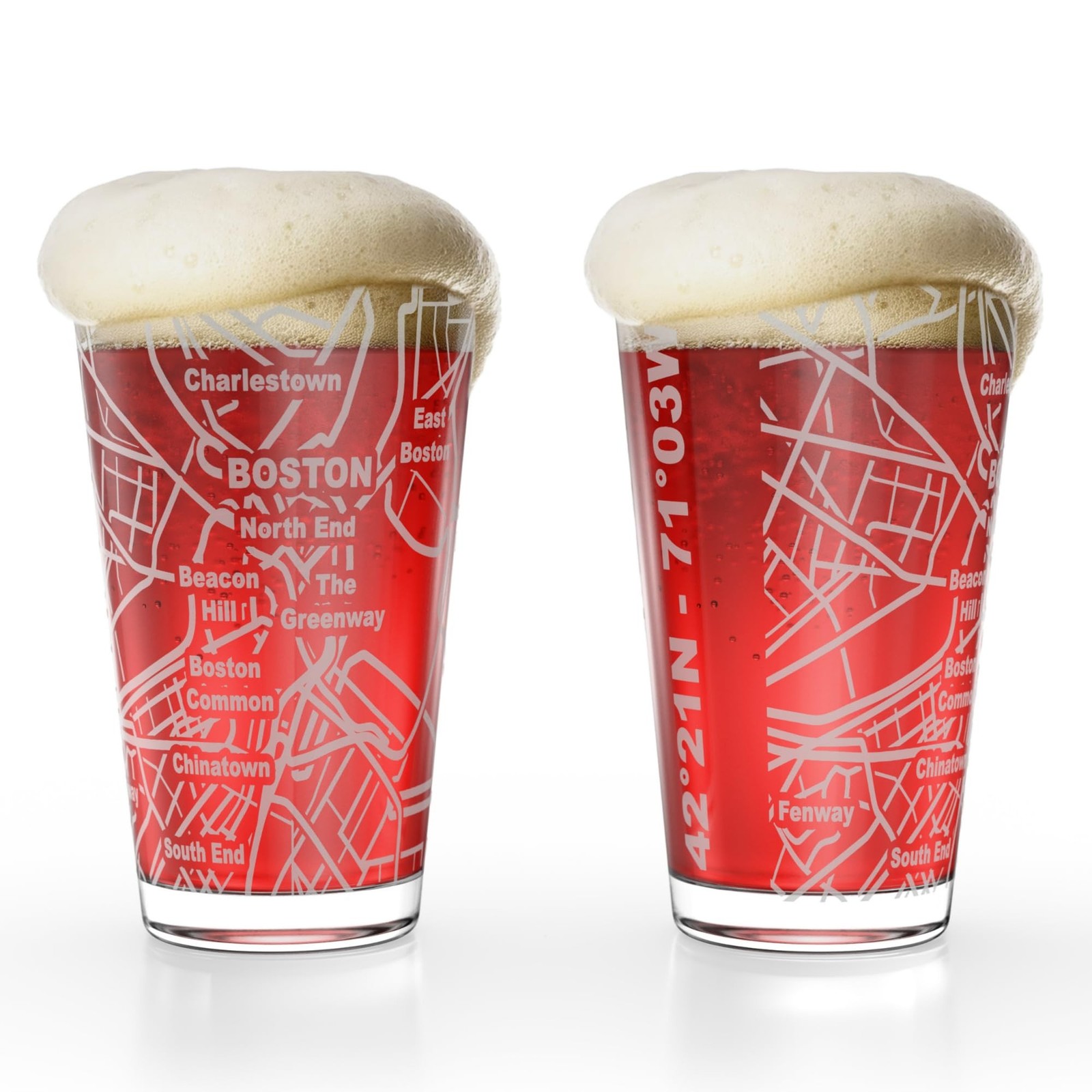 Greenline Goods – Boston, MA Map Pint Beer Glasses (Set of 2), 16 oz ̵ gallery