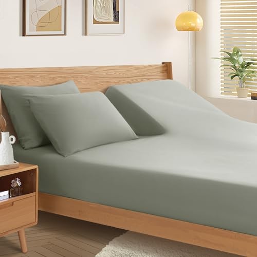 Split Top King Fitted Sheet Only for Adjustable Bed, Ultra-Soft Light Gray gallery